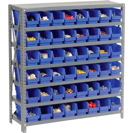 Global Industrial Steel Shelving with 48 4inH Plastic Shelf Bins Blue, 36x12x39-7 Shelves 603430BL
